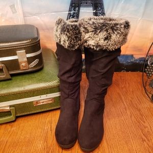 Faded Glory Black Boots Size 8 faux fur/suede